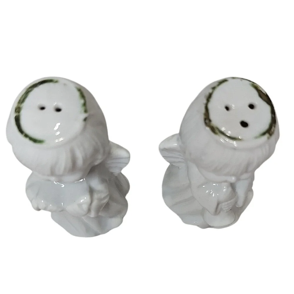 Vntg. Holiday Halo Angels Salt & Pepper‎ Shakers, White Porcelain, Pre-Owned